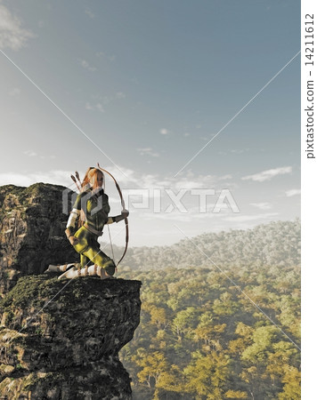 Blonde Female Elf Archer above the Forest 14211612