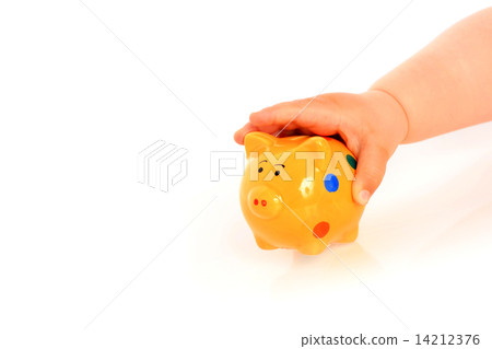 Kid hand and piggybank. 14212376