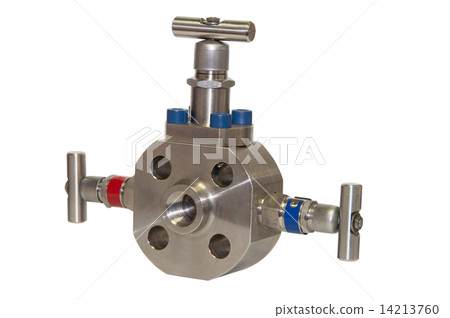 Close up manual valve or needle valve of high pressure process on white background. Close up manual valve or needle valve of high pressure process on white background. 14213760