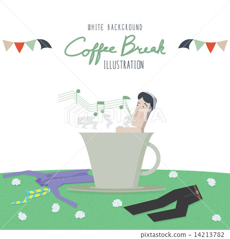 Coffee Break and employees relax (White Background) Coffee Break and employees relax (White Background) 14213782