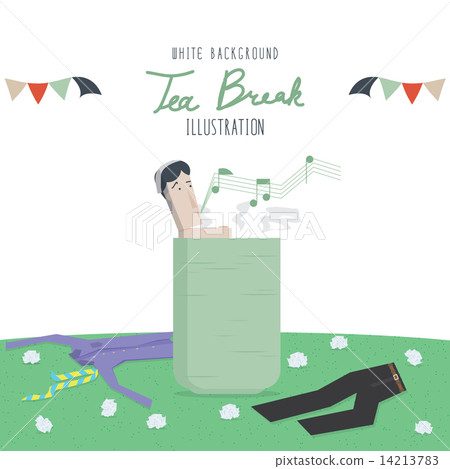 Tea Break and employees relax (White Background) 14213783