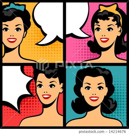 Illustration of retro girls in pop art style 14214676