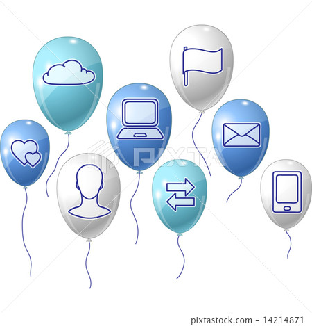 Social media, communication background with flying balloons. 14214871