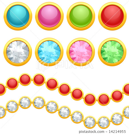 Set of round jewelery buttons and seamless chain. Set of round jewelery buttons and seamless chain. 14214955