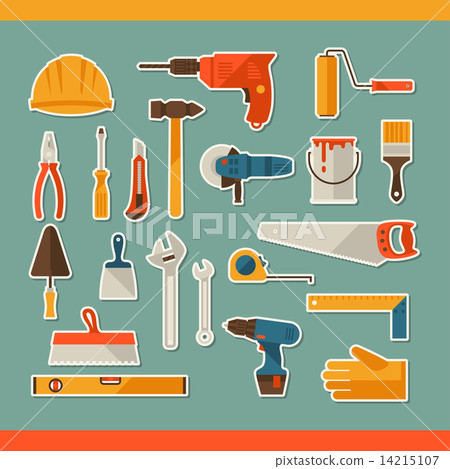 Repair and construction working tools sticker icon set 14215107