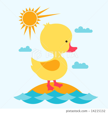 Little cute baby duck at sea. 14215132