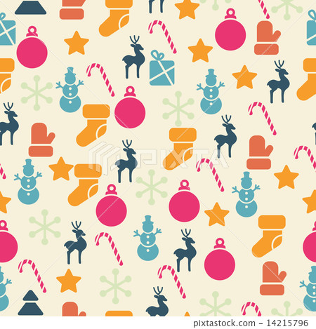 Vector seamless pattern with retro Christmas icons. 14215796
