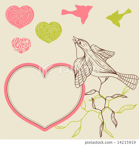 Birds, flower and hearts concept. Vector illustration. 14215919
