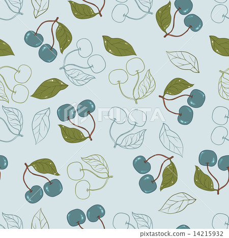Ornate cherry pattern isolated on a blue background. Ornate cherry pattern isolated on a blue background. 14215932