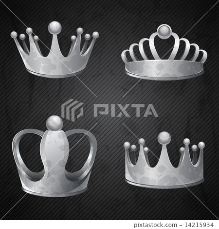 Set of old silver crowns isolated. Set of old silver crowns isolated. 14215934