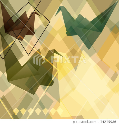 Origami paper birds geometric retro background. 14215986