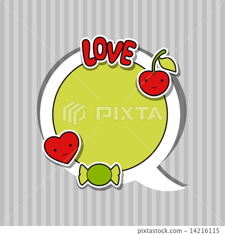 Speech bubble with sticker kawaii doodles. Speech bubble with sticker kawaii doodles. 14216115