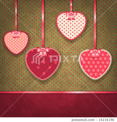 Retro background of vintage design with hearts. 14216146