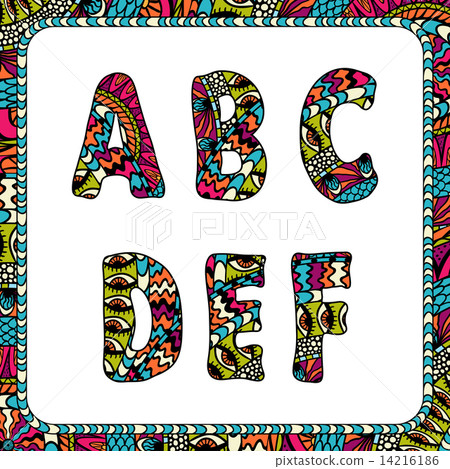 A, B, C, D, E, F. Letters of alphabet with ethnic motifs. 14216186