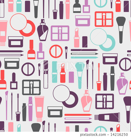 Seamless background with cosmetics icons 14216250