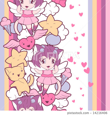 Seamless pattern with doodle. Vector kawaii illustration. Seamless pattern with doodle. Vector kawaii illustration. 14216406