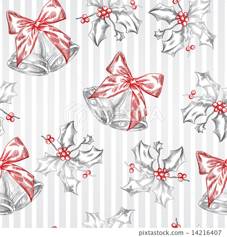 Vintage Christmas and Holidays seamless hand drawn pattern. Vintage Christmas and Holidays seamless hand drawn pattern. 14216407