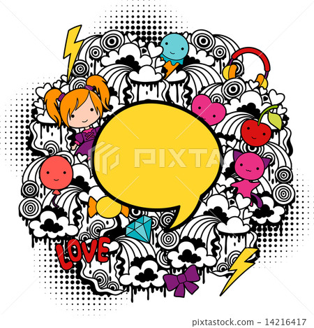 Abstract background with cute kawaii doodles. Abstract background with cute kawaii doodles. 14216417