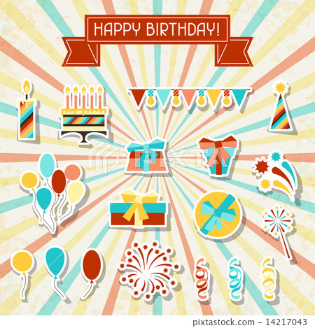 Happy Birthday party sticker icons set. 14217043