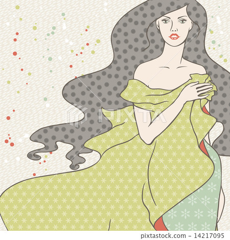 Fashion girl silhouette. Beautiful woman in patterned clothing. Fashion girl silhouette. Beautiful woman in patterned clothing. 14217095