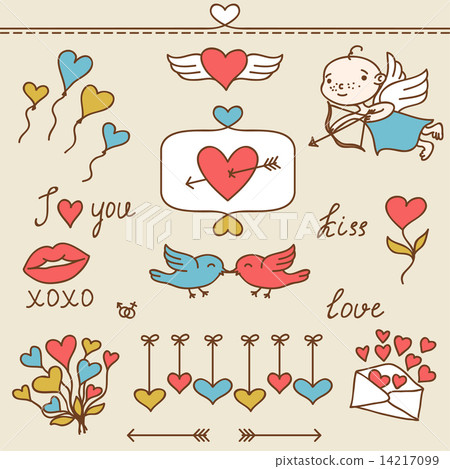 Set of Valentine's cute doodles and design elements. 14217099