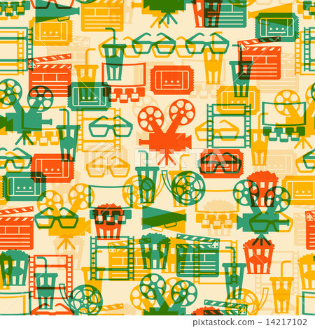 Seamless pattern of movie elements and cinema icons. 14217102