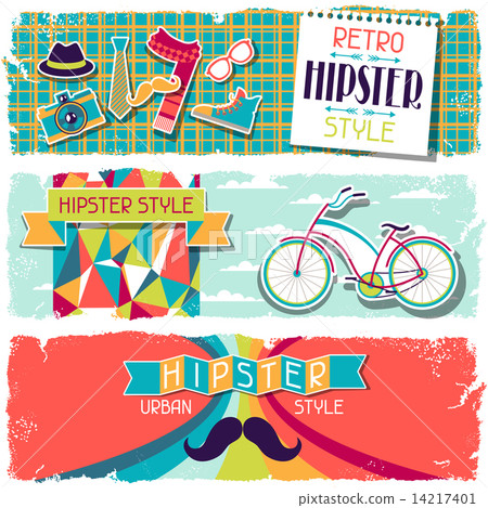 Hipster horizontal banners in retro style. Hipster horizontal banners in retro style. 14217401