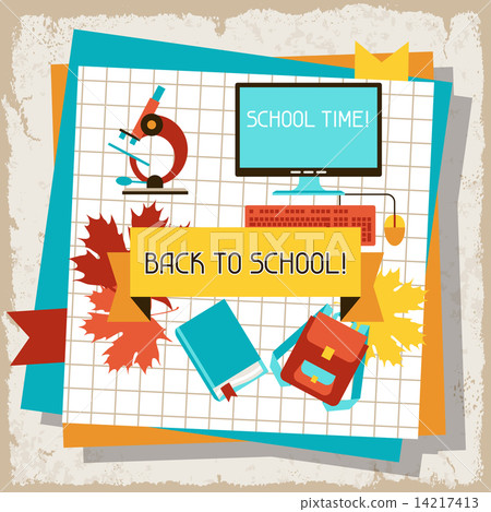 School and education background with sticky papers. 14217413