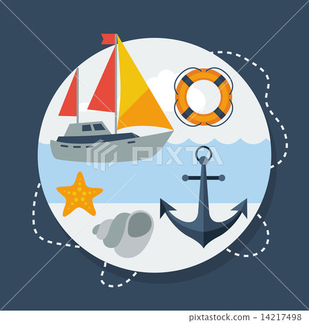 Card with marine symbols in flat design style Card with marine symbols in flat design style 14217498