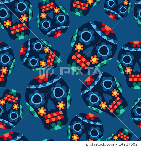 Mexican seamless pattern with skulls in native style 14217502