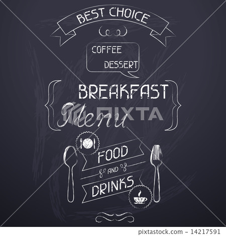Breakfast on the restaurant menu chalkboard. 14217591