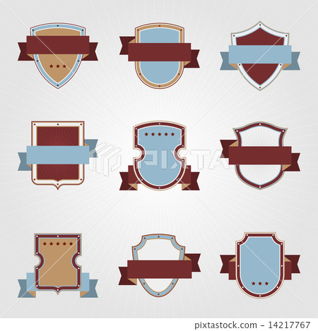 Vintage heraldry shields and ribbons retro style set. Vintage heraldry shields and ribbons retro style set. 14217767