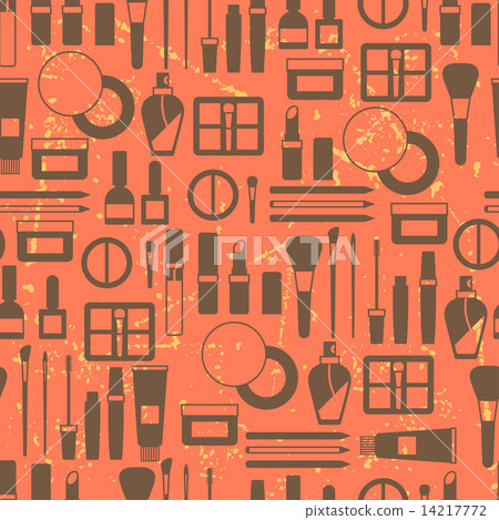 Seamless grunge background with cosmetics flat icons 14217772