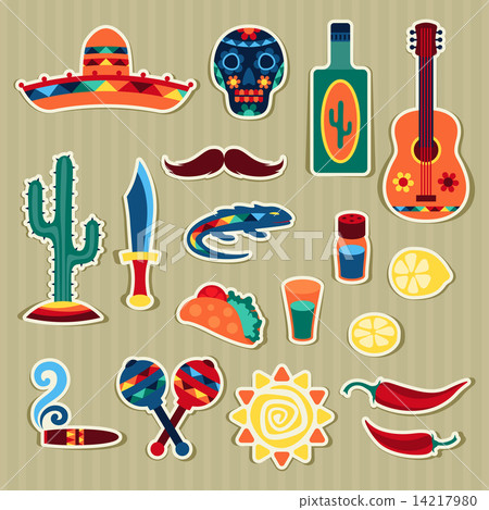 Collection of mexican stickers in native style Collection of mexican stickers in native style 14217980