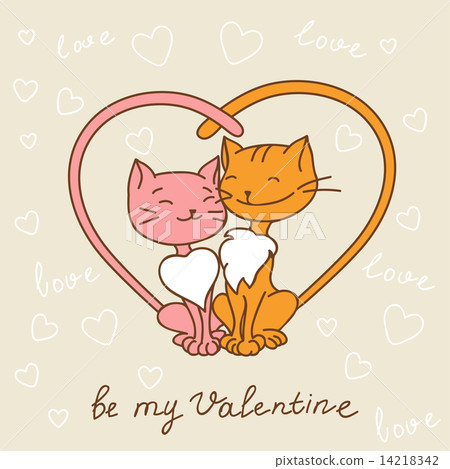Valentine's day love postcard with hand drawn cats. 14218342