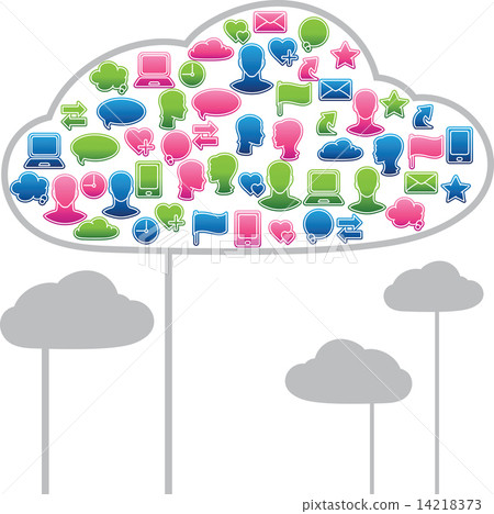 Social media clouds shape made with global communication icons. Social media clouds shape made with global communication icons. 14218373