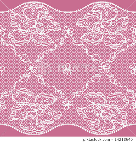 Lace fabric seamless border with abstact flowers. Lace fabric seamless border with abstact flowers. 14218640