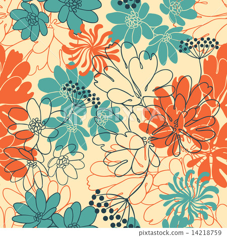 Vector background with hand drawn flowers. (Seamless Pattern) 14218759