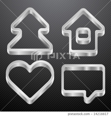 Silver icons of house, bubble, heart, tree. 14218817