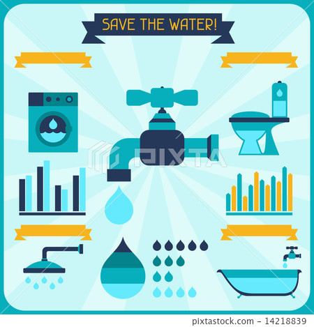 Save the water. Poster with infographics in flat style. Save the water. Poster with infographics in flat style. 14218839