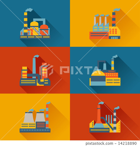 Industrial factory buildings in flat design style. 14218890