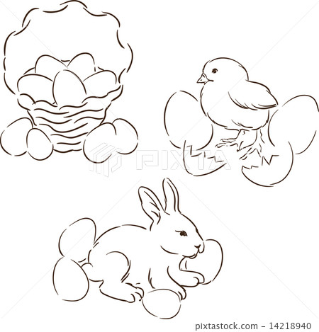 Happy Easter set of hand drawn characters. Happy Easter set of hand drawn characters. 14218940