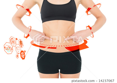Composite image of closeup mid section of a fit woman with hands 14237067