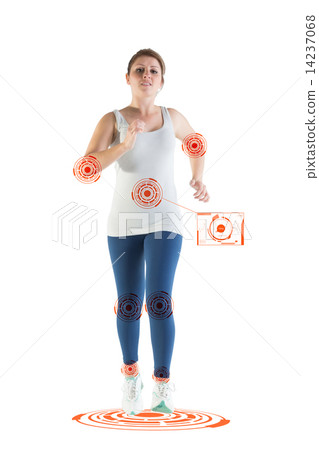 Composite image of full length of a young woman running 14237068
