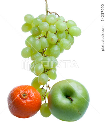 Cluster of grapes in water drops and apple.. Cluster of grapes in water drops and apple.. 14237990