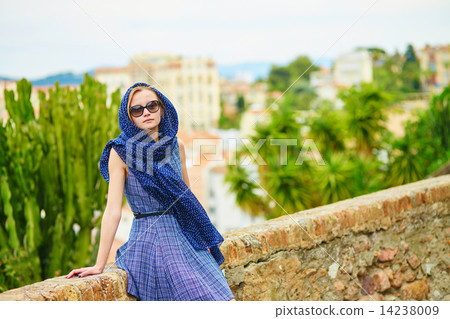 Young woman on Le Suquet hill in Cannes, France 14238009
