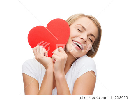 smiling woman in white t-shirt with heart 14238623