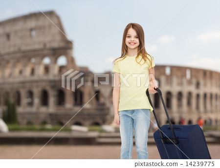 smiling little girl with suitcase smiling little girl with suitcase 14239775