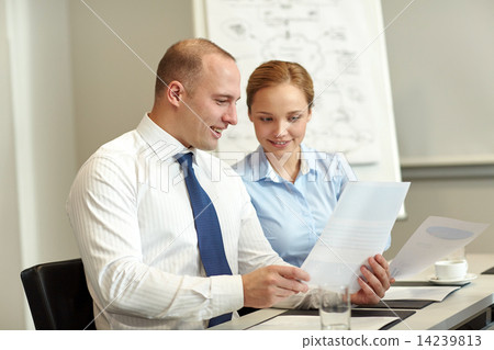 smiling business people meeting in office smiling business people meeting in office 14239813