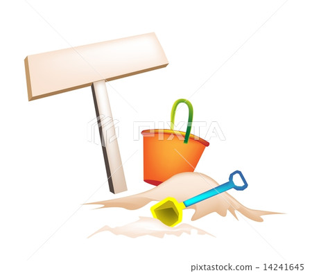 Illustration of Beach Bucket and Wooden Placard 14241645